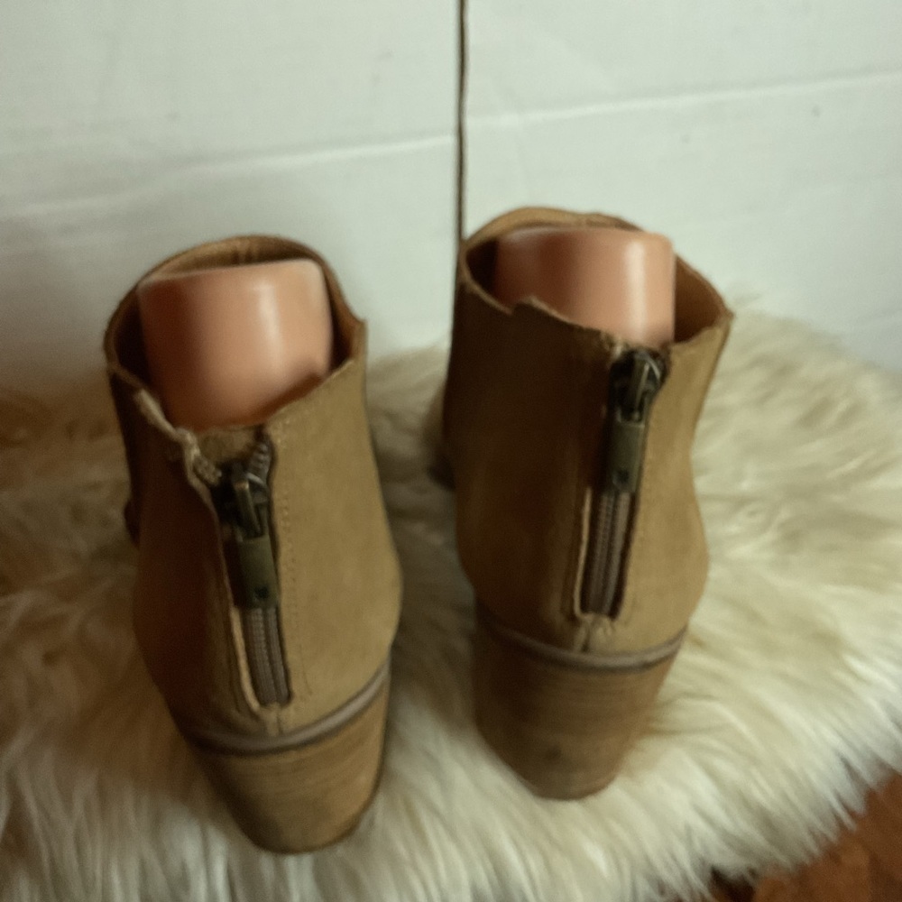 Lucky Brand Tan Open-Toe zip Heeled Booties NWD - Picture 7 of 14